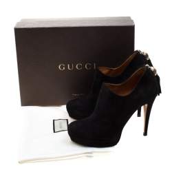 Pre Owned Gucci Black Suede Bamboo Tassel Platform Booties Size 39