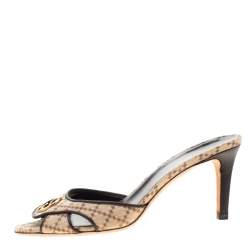 Pre Owned Gucci Beige Diamante Canvas GG Slip On Sandals Size 38