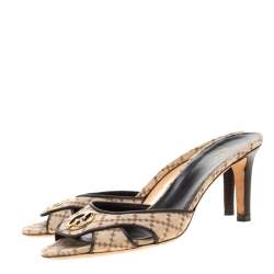 Pre Owned Gucci Beige Diamante Canvas GG Slip On Sandals Size 38