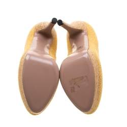 Pre Owned حذاء كعب عالي غوتشي بامبلبي فيلين وجوت مجدول أصفر مقاس 37