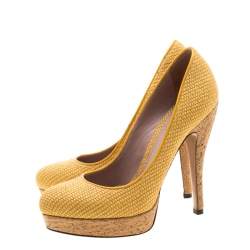 Pre Owned حذاء كعب عالي غوتشي بامبلبي فيلين وجوت مجدول أصفر مقاس 37