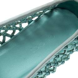 Pre Owned Gucci Blue Woven Leather Horsebit Slip On Loafers Size 37.5