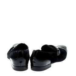 Pre Owned Gucci Black Patent Leather And Velvet Horsebit Loafers 40.5
