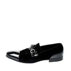 Pre Owned Gucci Black Patent Leather And Velvet Horsebit Loafers 40.5
