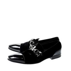 Pre Owned Gucci Black Patent Leather And Velvet Horsebit Loafers 40.5