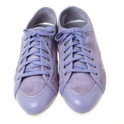 Gucci Purple Leather And Suede Lace Up Low Top Sneakers Size 38.5