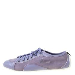 Gucci Purple Leather And Suede Lace Up Low Top Sneakers Size 38.5