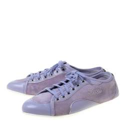 Gucci Purple Leather And Suede Lace Up Low Top Sneakers Size 38.5