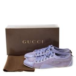 Gucci Purple Leather And Suede Lace Up Low Top Sneakers Size 38.5