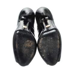 Pre Owned Gucci Black Patent Leather Peep Toe Booties Size 38