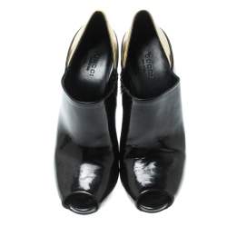 Pre Owned Gucci Black Patent Leather Peep Toe Booties Size 38