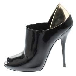 Pre Owned Gucci Black Patent Leather Peep Toe Booties Size 38