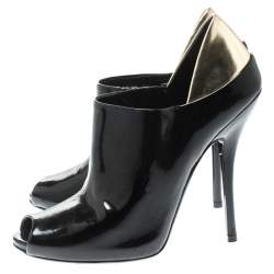 Pre Owned Gucci Black Patent Leather Peep Toe Booties Size 38