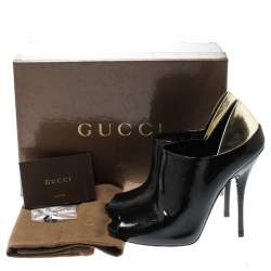 Pre Owned Gucci Black Patent Leather Peep Toe Booties Size 38