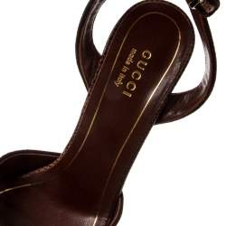 Pre Owned Gucci Brown Lizard Leather Platform Ankle Strap Sandals Size 36.5