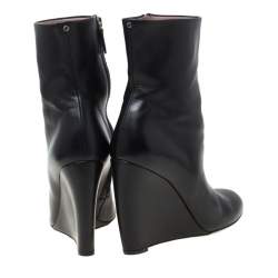 Pre Owned Gucci Black Leather Wedge Ankle Boots Size 37.5