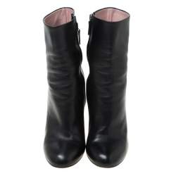 Pre Owned Gucci Black Leather Wedge Ankle Boots Size 37.5