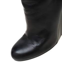 Pre Owned Gucci Black Leather Wedge Ankle Boots Size 37.5