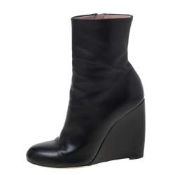 Pre Owned Gucci Black Leather Wedge Ankle Boots Size 37.5