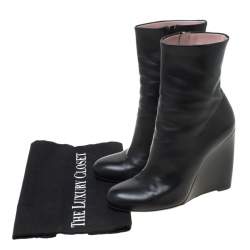 Pre Owned Gucci Black Leather Wedge Ankle Boots Size 37.5