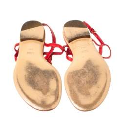 Pre Owned صندل بإصبع غوتشي سير سلسلة جلد أحمر ميتالك مقاس 36