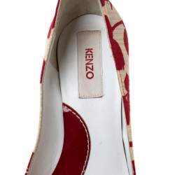 Kenzo Red/White Printed Canvas Peep Toe Checkered Wedge Pumps Size 36