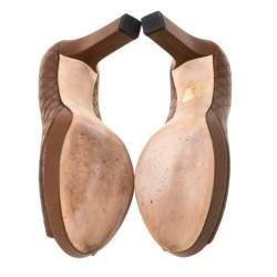 Pre Owned Gucci Brown Microguccissima Leather Peep Toe Platform Pumps Size 39.5