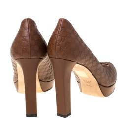 Pre Owned Gucci Brown Microguccissima Leather Peep Toe Platform Pumps Size 39.5