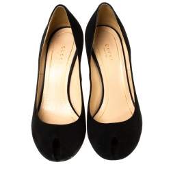 Gucci Black Suede Peep Toe Pumps Size 38.5