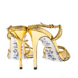 Pre Owned Gucci Metallic Gold Leather Haines Braided Slingback Sandals Size 37