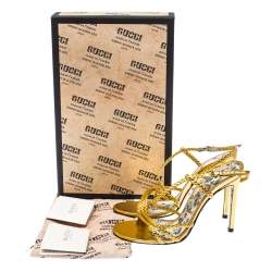 Pre Owned Gucci Metallic Gold Leather Haines Braided Slingback Sandals Size 37