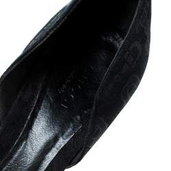 مملوكة مسبقًا Gucci Black Canvas Horsebit D'Orsay Peep Toe Pumps Size 38.5