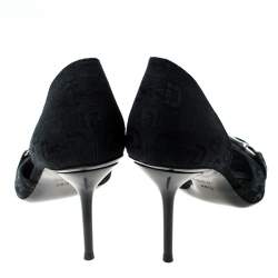 مملوكة مسبقًا Gucci Black Canvas Horsebit D'Orsay Peep Toe Pumps Size 38.5
