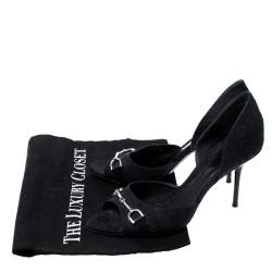مملوكة مسبقًا Gucci Black Canvas Horsebit D'Orsay Peep Toe Pumps Size 38.5