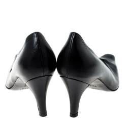 Pre Owned Gucci Black Leather Square Toe Pumps Size 34