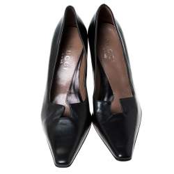 Pre Owned Gucci Black Leather Square Toe Pumps Size 34