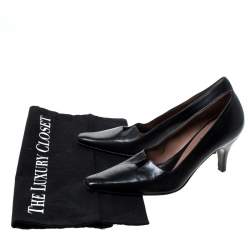 Pre Owned Gucci Black Leather Square Toe Pumps Size 34