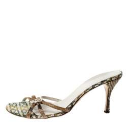 Pre Owned Gucci Brown Python Leather GG Strappy Sandals Size 38