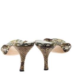 Pre Owned Gucci Brown Python Leather GG Strappy Sandals Size 38