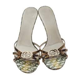 Pre Owned Gucci Brown Python Leather GG Strappy Sandals Size 38