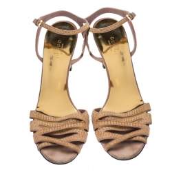 Gucci Beige Suede Fleur Studded Ankle Strap Sandals Size 37.5
