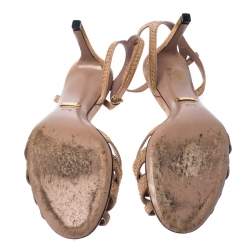 Gucci Beige Suede Fleur Studded Ankle Strap Sandals Size 37.5