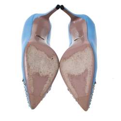 Pre Owned Gucci Light Blue Leather Coline Studded Pointed Pumps Size 37