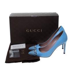 Pre Owned Gucci Light Blue Leather Coline Studded Pointed Pumps Size 37