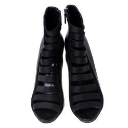 Pre Owned Gucci Black Leather Cut Out Ankle Booties Size 41
