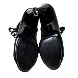 Pre Owned Gucci Black Leather Cut Out Ankle Booties Size 41