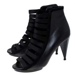 Pre Owned Gucci Black Leather Cut Out Ankle Booties Size 41