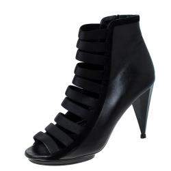 Pre Owned Gucci Black Leather Cut Out Ankle Booties Size 41