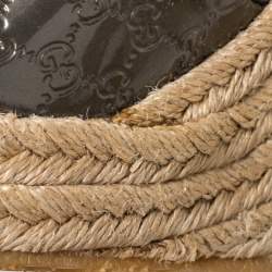 Pre Owned Gucci Metallic Grey GG Patent Leather Slingback Wedges Platform Sandals Size 36