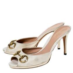 Pre Owned صندل سلايد غوتشيي نيو هوليوود هورسبيت جلد بيج مقاس 39.5